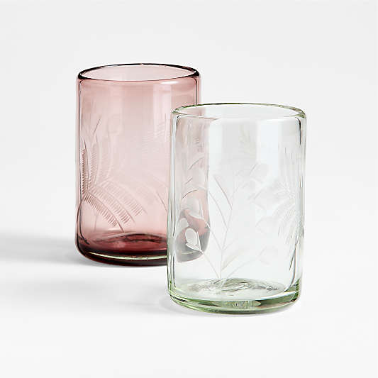 Harvest Floral Recycled Green 8-Oz. Etched Glass