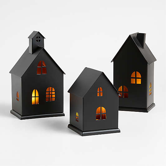 Small Black Haunted House with LED Lights