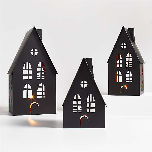 Small Black Halloween Haunted House Sculpture