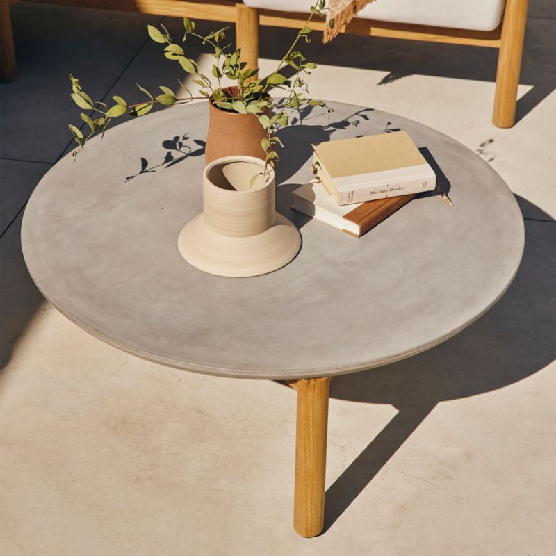 Neighbor ™ Haven Round Concrete and Teak Wood Outdoor Coffee Table - image 2 of 8