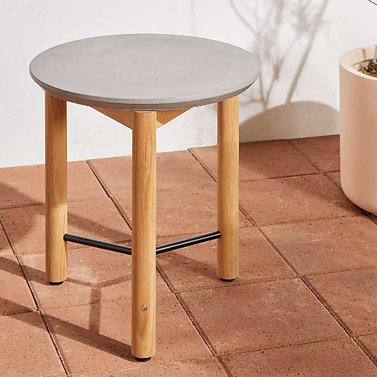 Neighbor ™ Haven Round Concrete and Teak Wood Outdoor Side Table