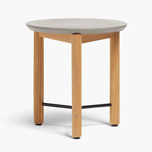 Neighbor ™ Haven Round Concrete and Teak Wood Outdoor Side Table