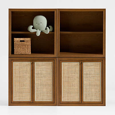 Hawes 64" Set of 2 Modular Hazlenut Oak Wood Kids Open Bookcase with Door by Jake Arnold