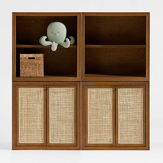 Hawes 64" Set of 2 Modular Hazlenut Oak Wood Kids Open Bookcase with Door by Jake Arnold