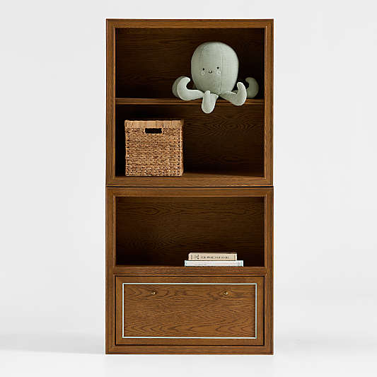 Hawes 32" Modular Hazlenut Oak Wood Kids Open Bookcase with Drawer by Jake Arnold