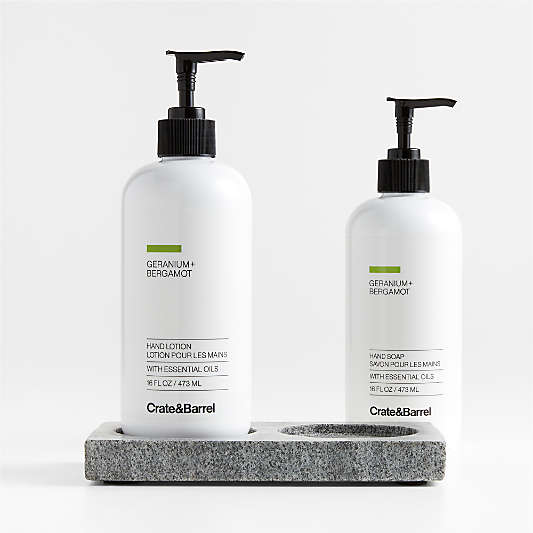 Geranium + Bergamot Hand Soap and Lotion Set with Hayes Caddy