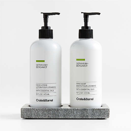 Geranium + Bergamot Hand Soap and Lotion Set with Hayes Caddy