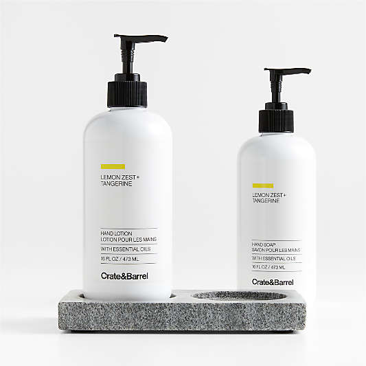 Lemon + Tangerine Hand Soap and Lotion Set with Hayes Caddy