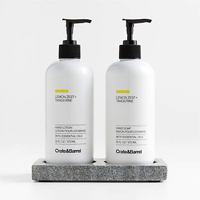 Lemon + Tangerine Hand Soap and Lotion Set with Hayes Caddy