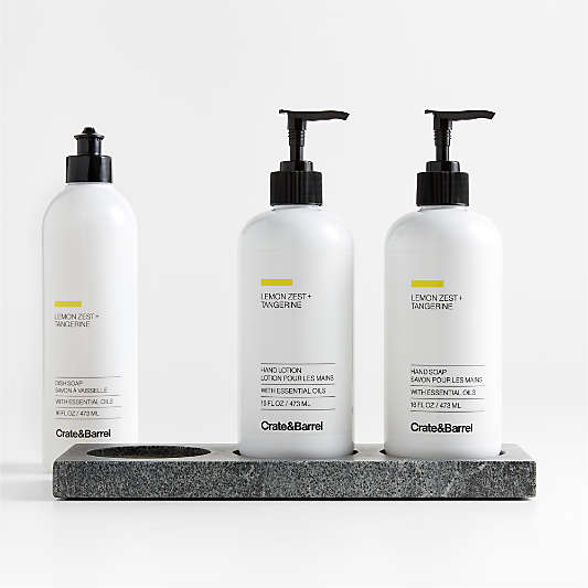 Lemon + Tangerine Hand Soap, Lotion and Dish Soap Set with Hayes Caddy