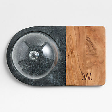 View Hayes Marble and Wood Serving Board with Glass Dome details