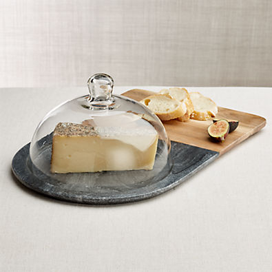 View Hayes Marble and Wood Serving Board with Glass Dome details