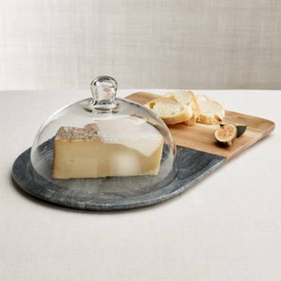 Wood Serving Board With Glass Dome, Round Wooden Cheese Board With Glass Dome