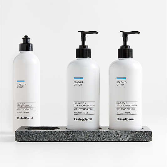 Sea Salt + Citron Hand Soap, Lotion and Dish Soap Set with Hayes Caddy