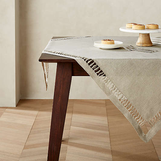 Hazel 50" Square Dark Natural Linen Table Throw