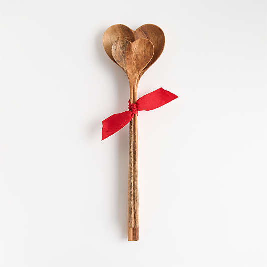 Heart Acacia Wood Mixing Spoon, Set of 2