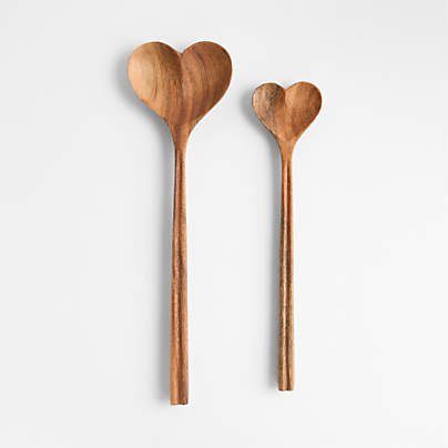 Heart Acacia Wood Mixing Spoon, Set of 2