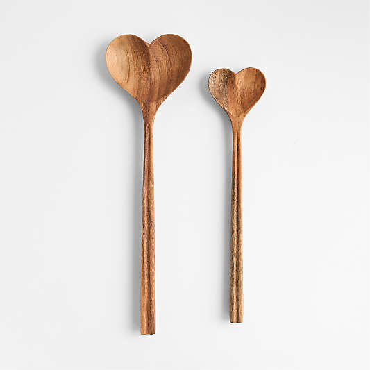 Heart Acacia Wood Mixing Spoon, Set of 2