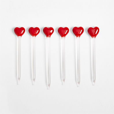 View Heart Icon Glass Martini Picks, Set of 6 details