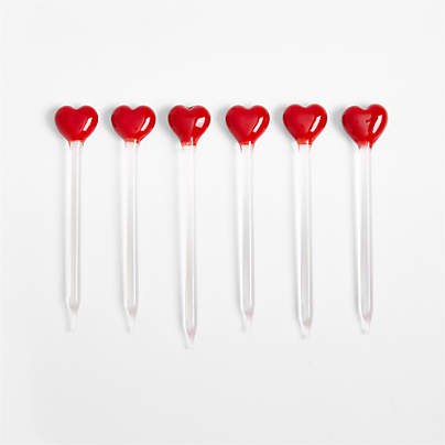 Heart Icon Glass Martini Picks, Set of 6
