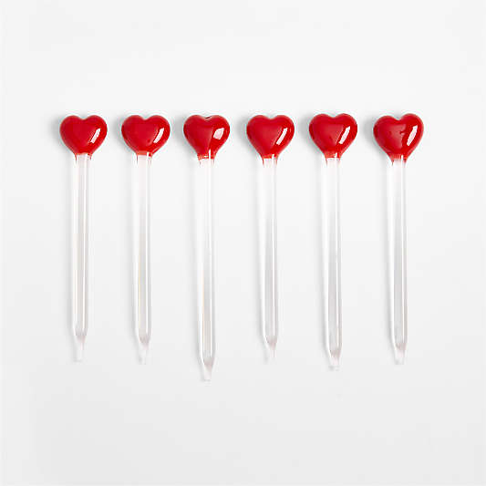 Heart Icon Glass Martini Picks, Set of 6