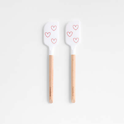 Heart Print White Silicone and Wood Mini Spatulas, Set of 2