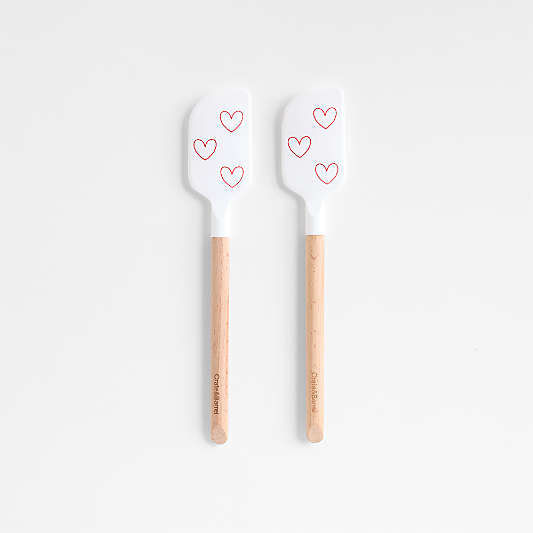 Heart Print White Silicone and Wood Mini Scraper Spatulas, Set of 2