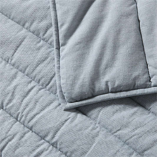 Organic Cotton Heathered Mist Blue Grid Standard Bed Pillow Sham