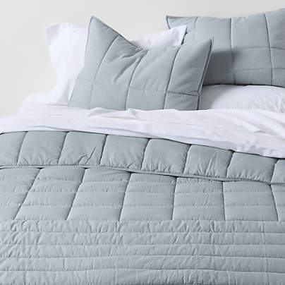 Organic Cotton Heathered Mist Blue Grid King Comforter