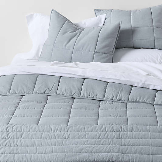 Organic Cotton Heathered Mist Blue Grid King Bed Pillow Sham