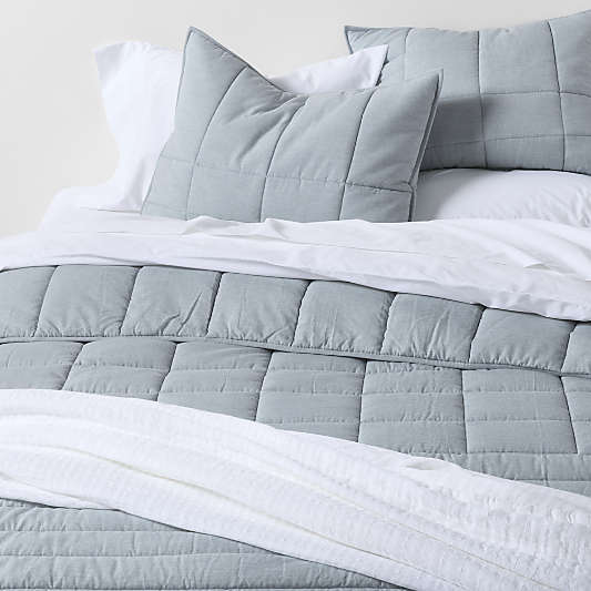 Organic Cotton Heathered Mist Blue Grid Twin/Twin XL Comforter