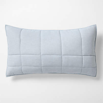 Organic Cotton Heathered Mist Blue Grid King Bed Pillow Sham