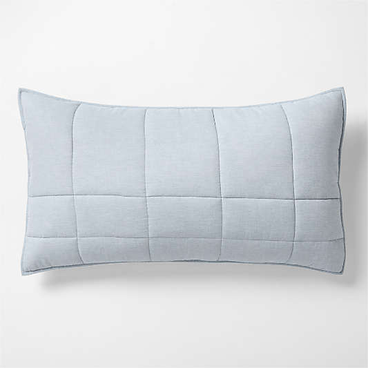 Organic Cotton Heathered Mist Blue Grid King Bed Pillow Sham