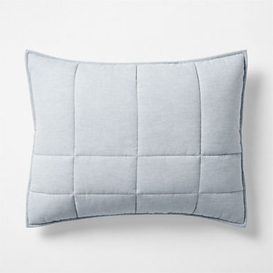 View Organic Cotton Heathered Mist Blue Grid Standard Bed Pillow Sham details