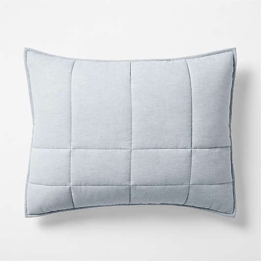 Organic Cotton Heathered Mist Blue Grid Bed Pillow Sham