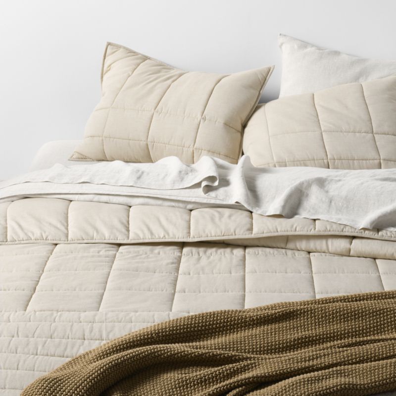 Crate and Barrel Organic Cotton Heathered Grid Comforter Sand beige