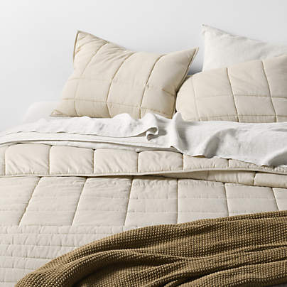 Organic Cotton Heathered Sand Beige Grid King Comforter