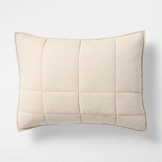 Organic Cotton Heathered Sand Beige Grid Bed Pillow Sham