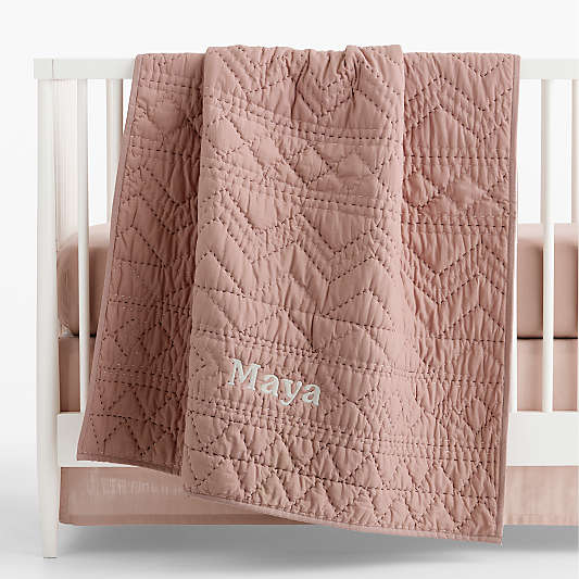 Heirloom Stitched Violet Rose 100% Organic Cotton Baby Crib Quilt