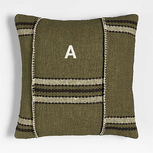 Helena Blanket Stitch 20"x20" Burnt Green Throw Pillow Cover