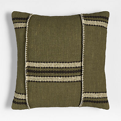 View Helena Blanket Stitch 20"x20" Burnt Green Throw Pillow with Feather Insert details
