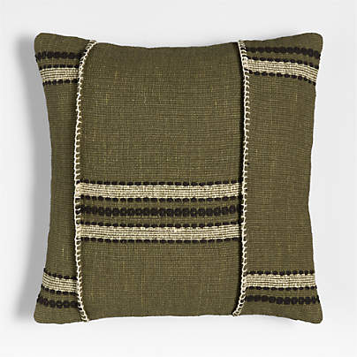 Helena Blanket Stitch 20"x20" Burnt Green Throw Pillow with Down-Alternative Insert