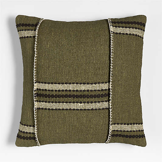 Helena Blanket Stitch 20"x20" Burnt Green Throw Pillow with Feather Insert