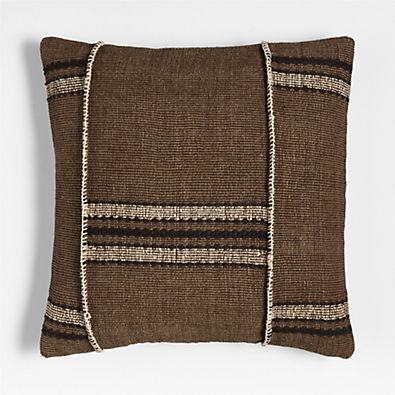 View Helena Blanket Stitch 20"x20" Deep Brown Throw Pillow with Feather Insert details