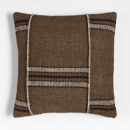 Helena Blanket Stitch 20"x20" Deep Brown Throw Pillow with Down-Alternative Insert