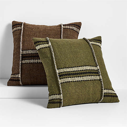 Helena Blanket Stitch 20"x20" Deep Brown Throw Pillow Cover