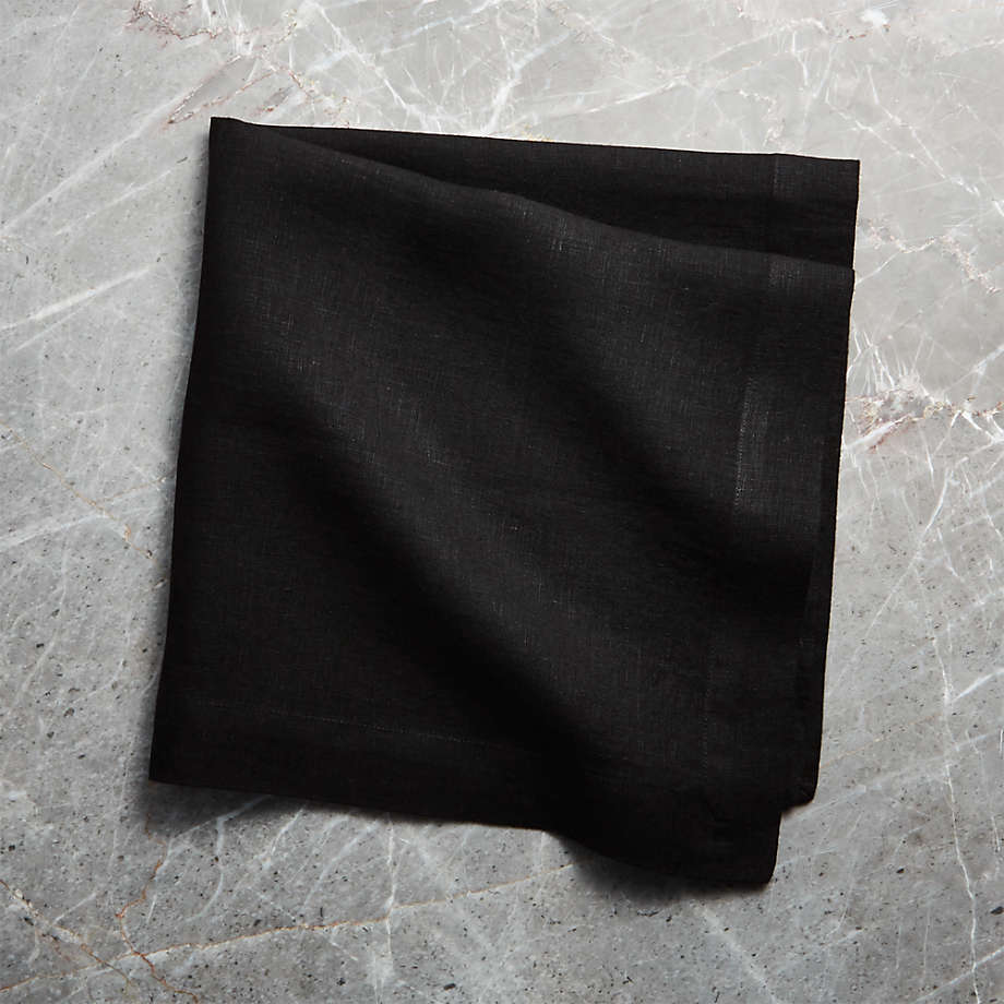 Marin Black Linen Dinner Napkin + Reviews Crate and Barrel