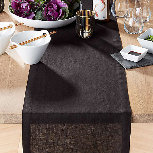 Helena Black Linen 90" Table Runner