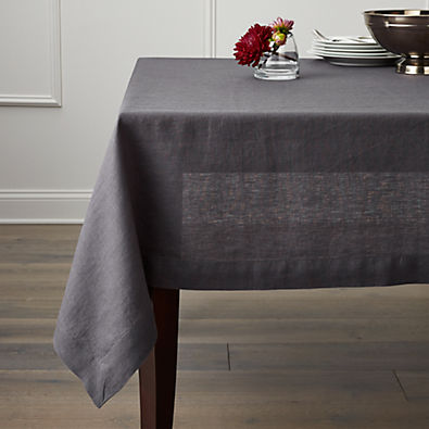 View Marin Storm Grey Linen Tablecloth 60"x90" details