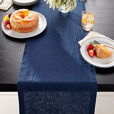 View Marin Deep Indigo Blue Linen Table Runner 90" details
